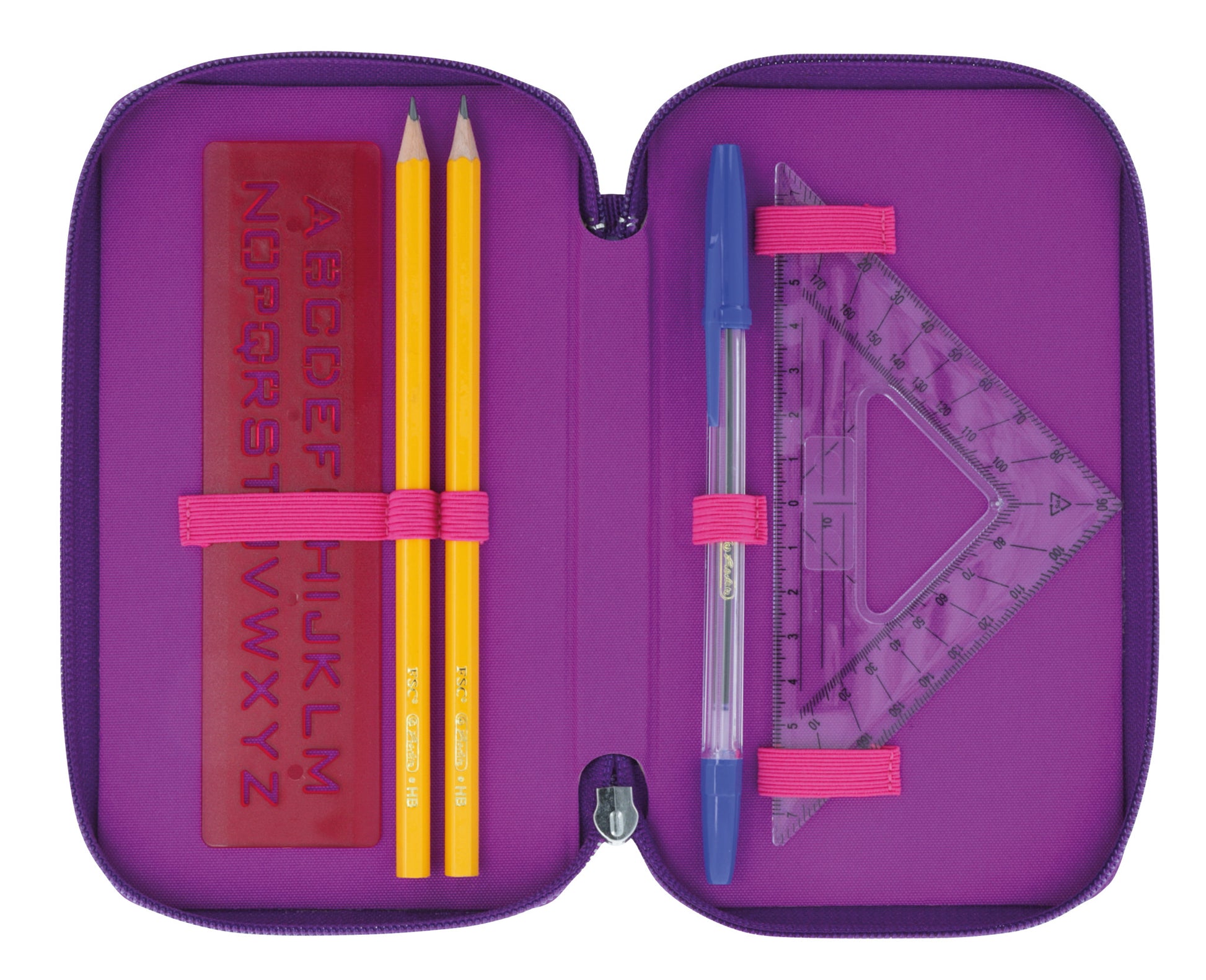 Herlitz TriCase Dip Dye – Schüleretui, 3 Klappen, gefüllt (31-teilig), pink, Polyester, 19 × 7 × 11,5 cm