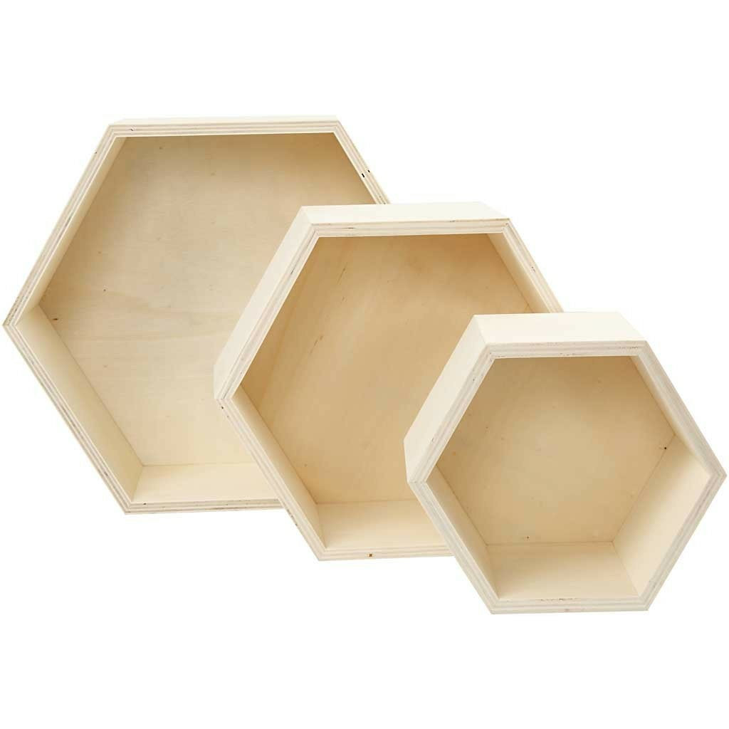 Creativ Company Wandregal, Hexagonal – Holz, Braun – 3 Stk.