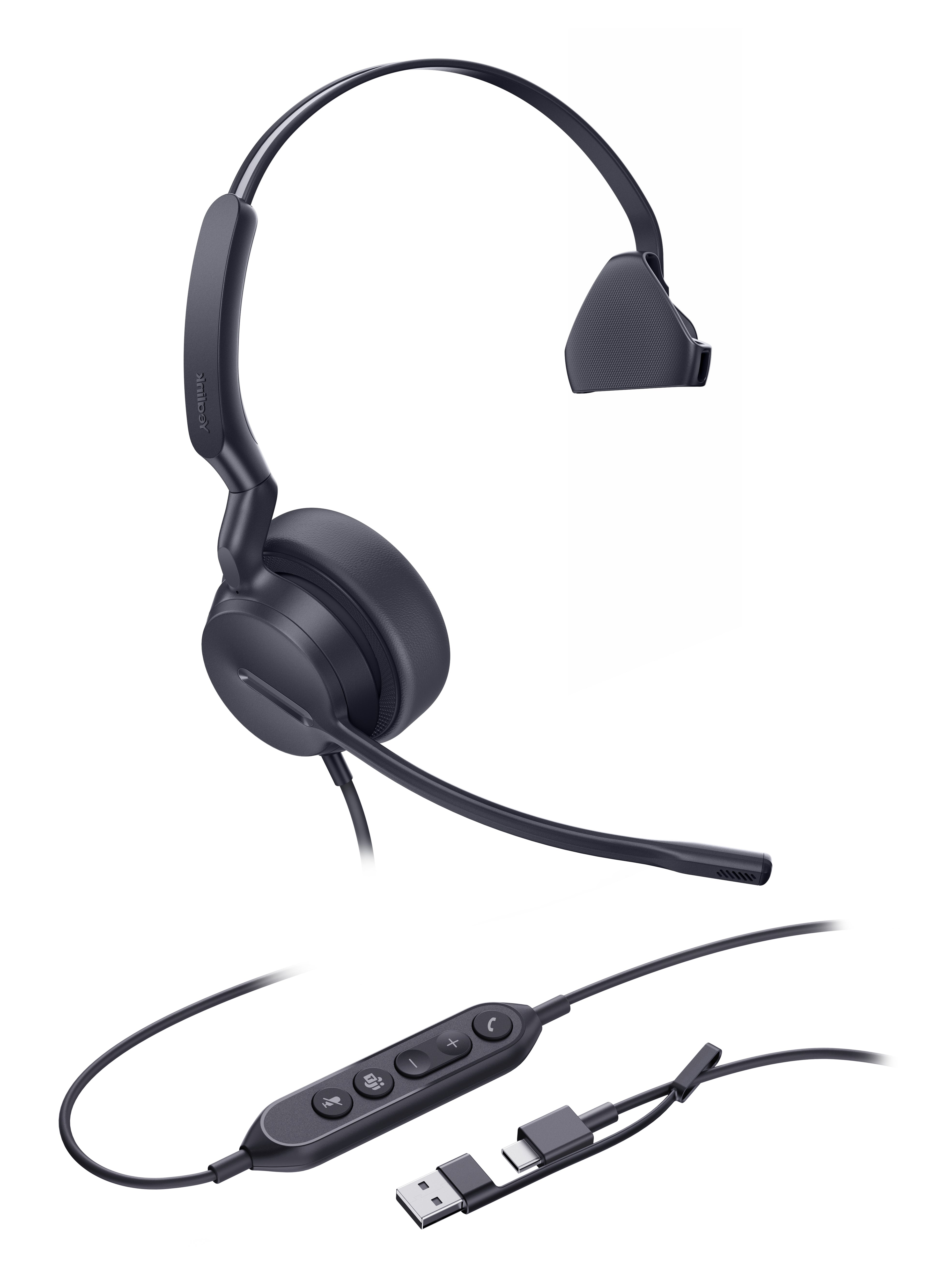 Yealink UH42 Mono Office-Headset – On-Ear, Mono, Kabel (USB-C/USB-A), MS Teams zertifiziert, Schwarz