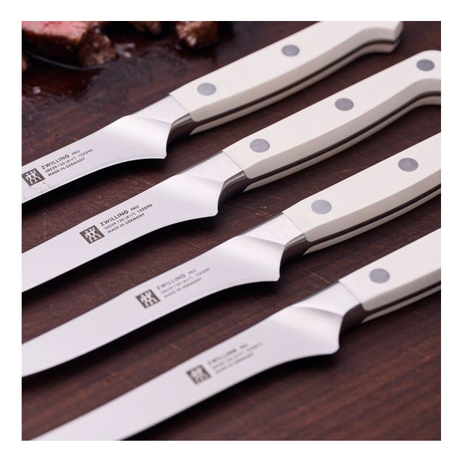 ZWILLING Pro le blanc Steakmesser – 4er-Set, 33 cm, Glatter Schliff, Edelstahl, Kunststoffgriff, Weiss