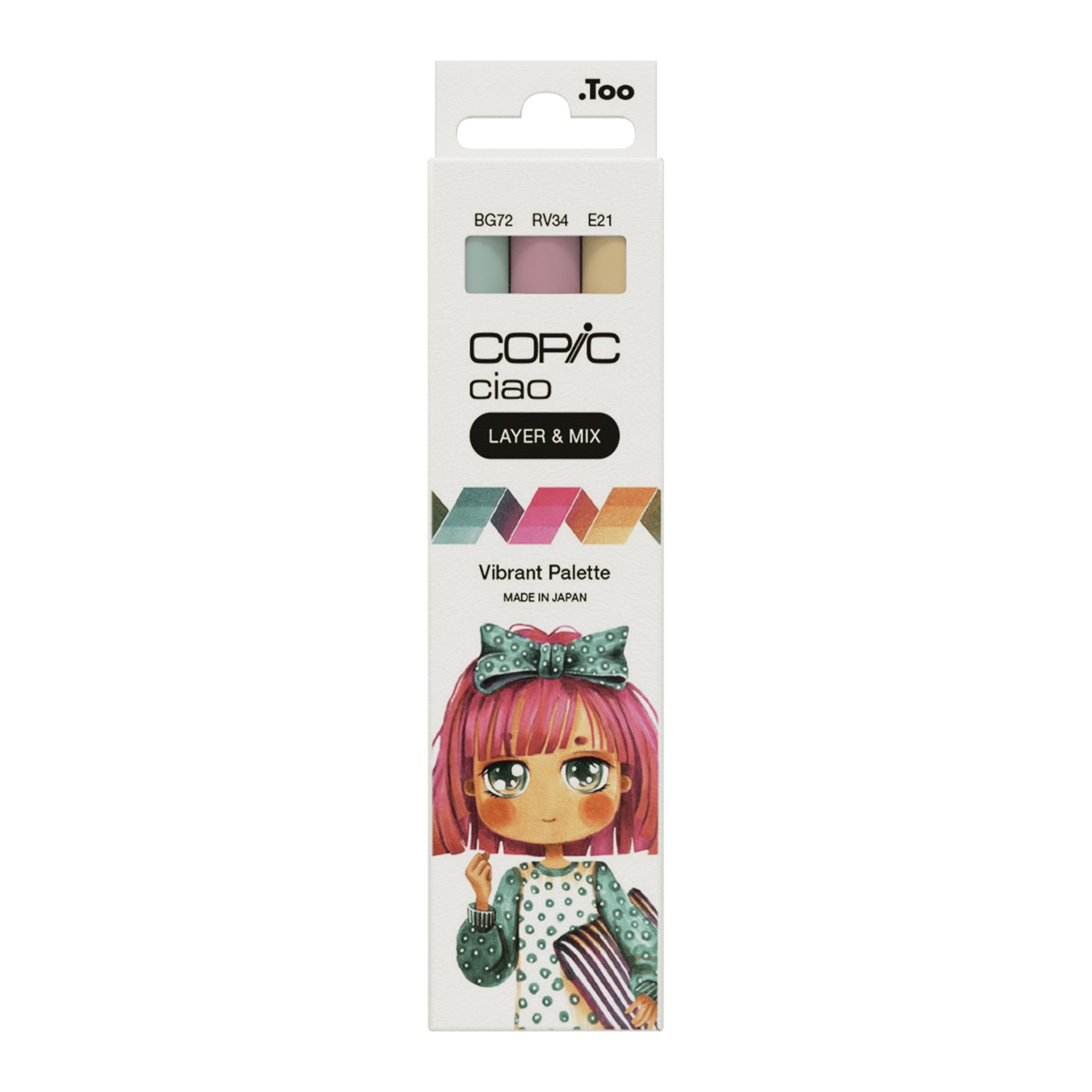 Copic Ciao Pinselstift, Doppelspitze, Vibrant Palette – Kombi (Pinsel + Keilspitze), alkoholbasiert, 3er Set