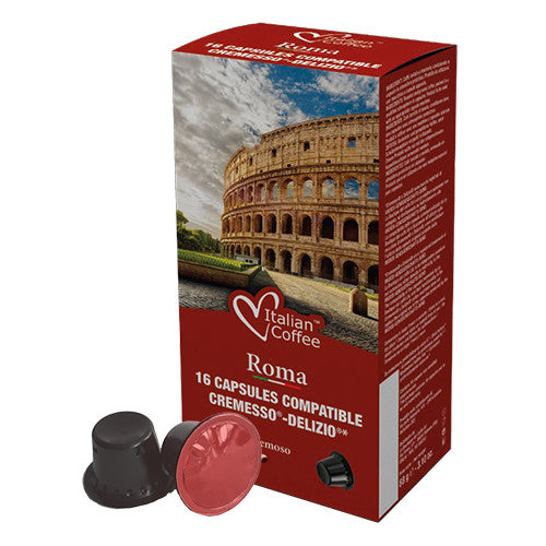 Italian Coffee Romano – Kapseln für Delizio – Café Crème, Intensität 5, 16 Kapseln