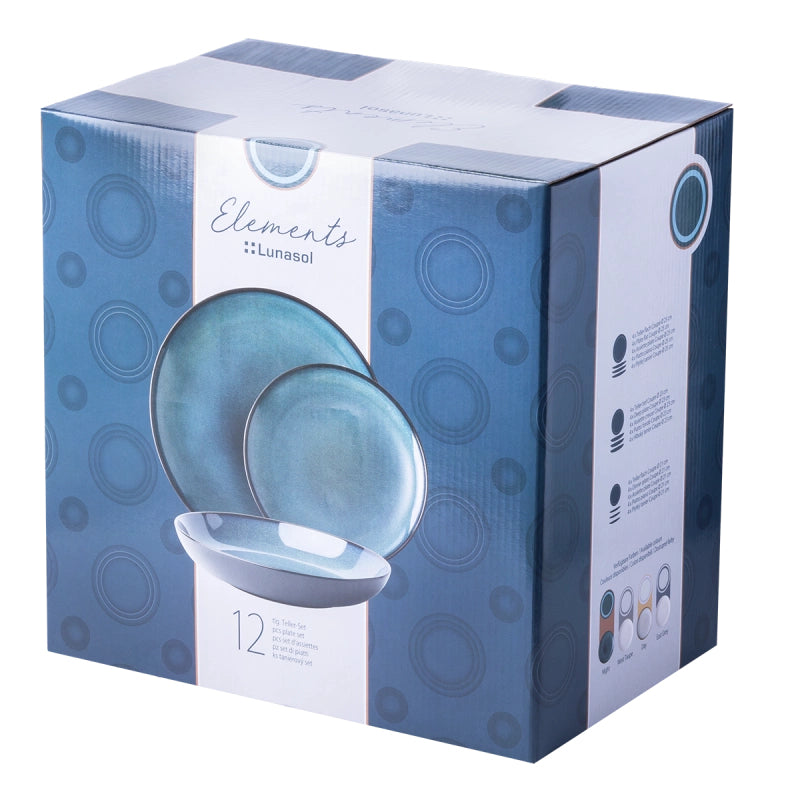 Lunasol Elements Night Sky Tellerset – 12-teilig, Ø 27/23/20 cm, Steingut, Dunkelblau, spülmaschinenfest