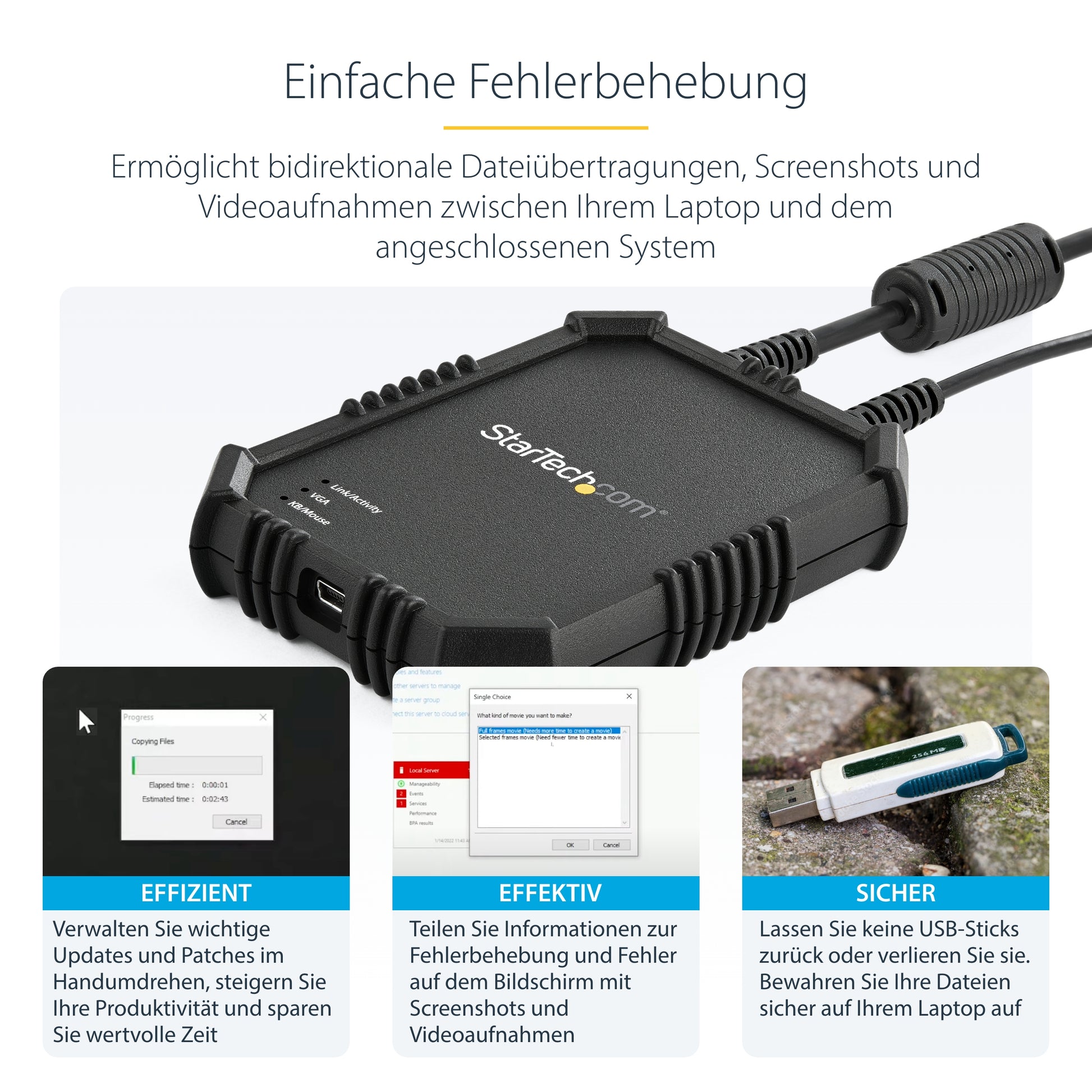 StarTech.com Crash Cart Adapter – 1-Port VGA CIM-/CAM-Modul – 1920 × 1200/60 Hz, USB (Mini-B)