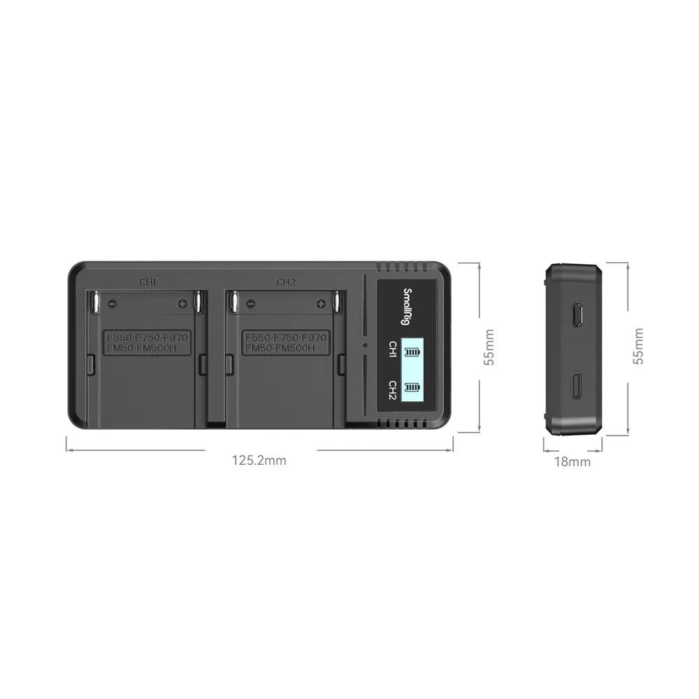 SmallRig 4086 Akkulader – für Sony NP-F550, NP-F570, NP-F730 und andere – 2-fach, AC – Display