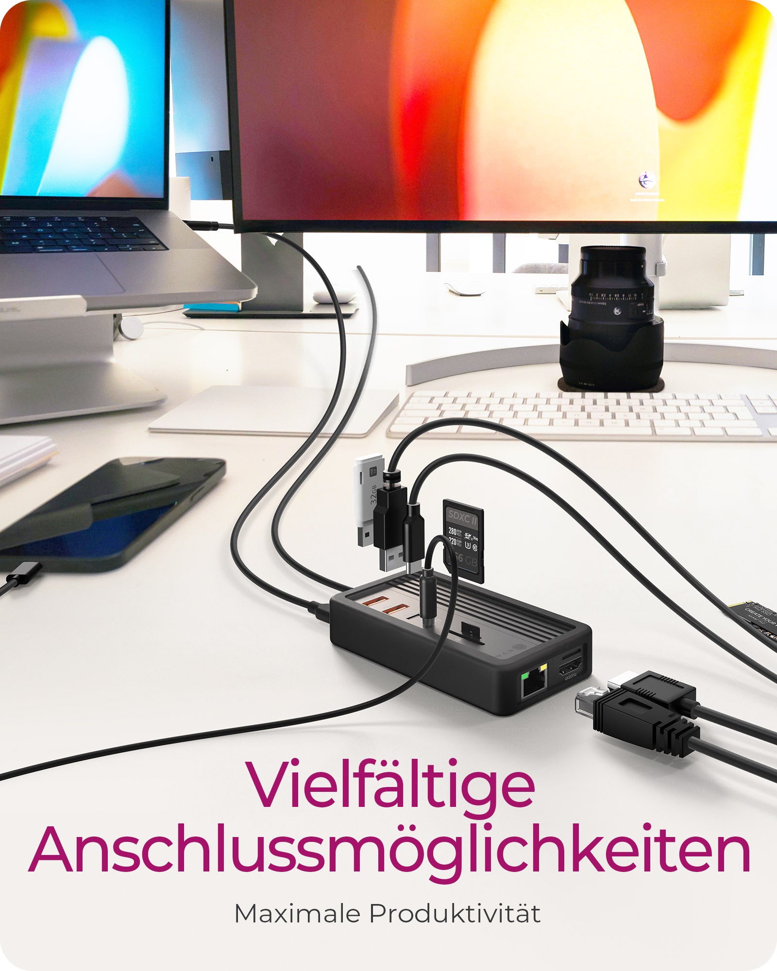 ICY BOX IB-DK4072M-CU31 Dockingstation – USB-C, HDMI, 3× USB 10 Gbit/s, 100 W PD, GbE, für Windows/Mac/Linux