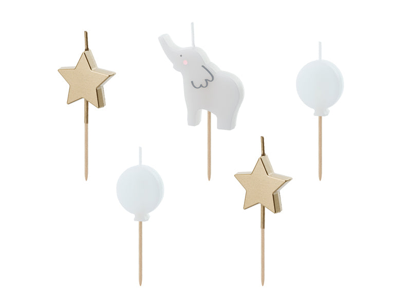 PartyDeco Geburtstagskerzen Elefant – mehrfarbig – 50 mm – 5 Stk