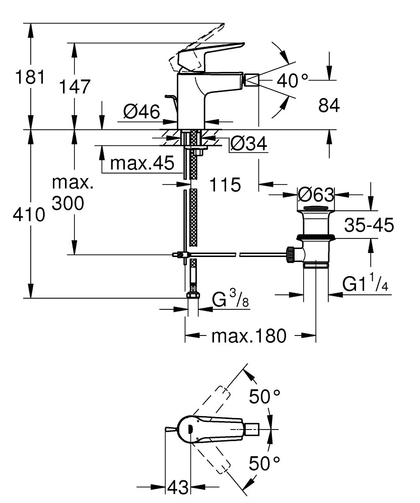 GROHE Unterputz-Badebatterie Start – 4,6×18,1 cm, Metall, Einhebelmischer, Schwarz