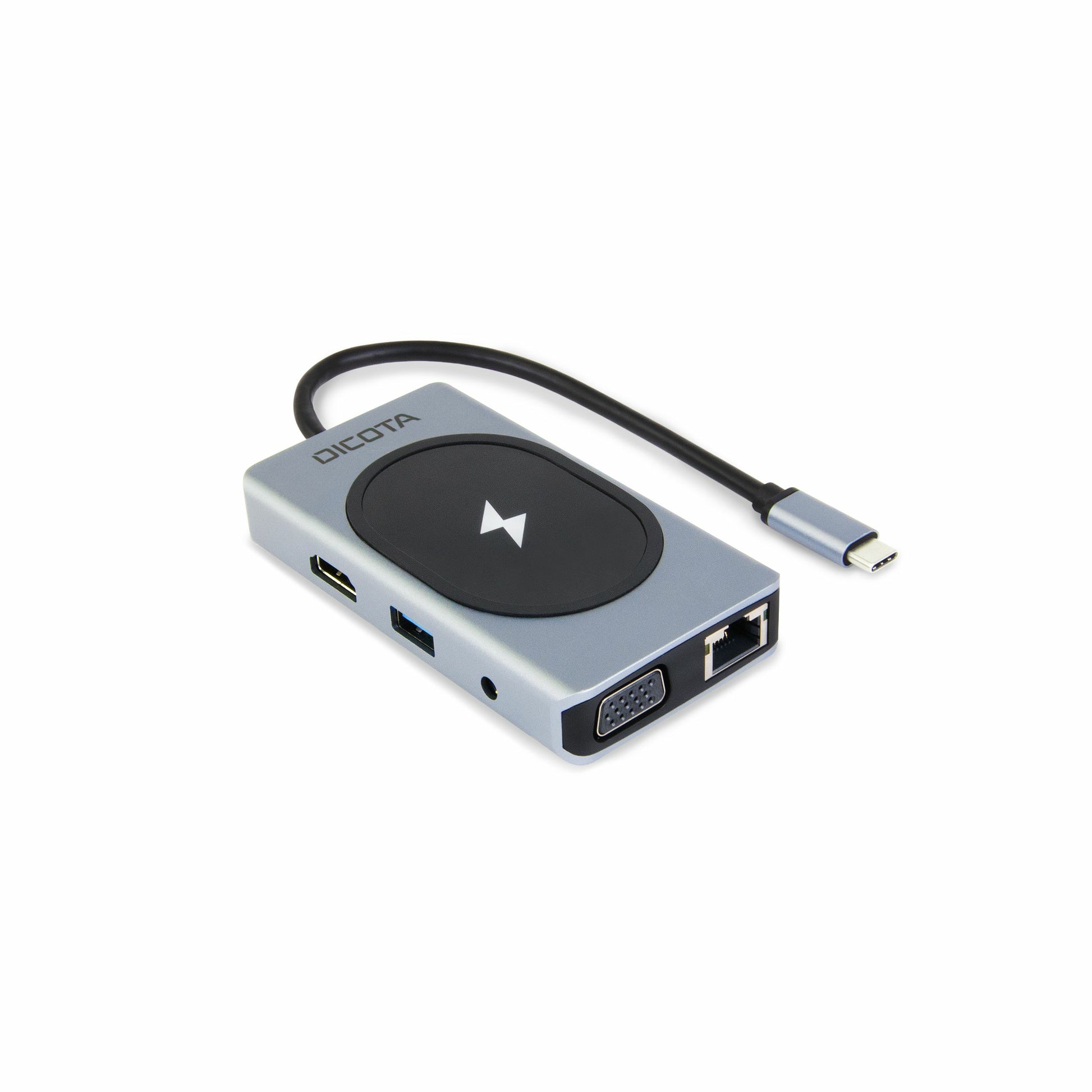 DICOTA D32059 Multiport-Adapter – USB-C, 1× HDMI, 1× VGA, 3× USB-A, 100 W PD, GbE, SD/microSD, für Windows/Mac