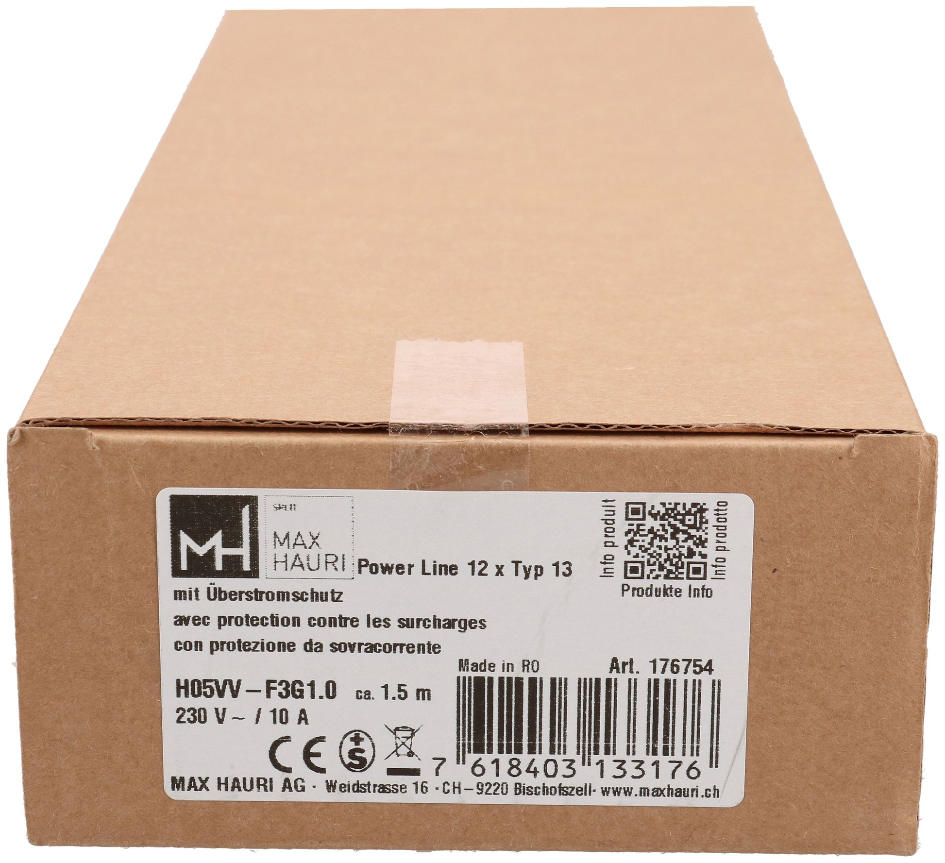 Max Hauri AG Max Hauri Steckdosenleiste – 12× T13, 1,5 m, ohne Schalter, grau/schwarz