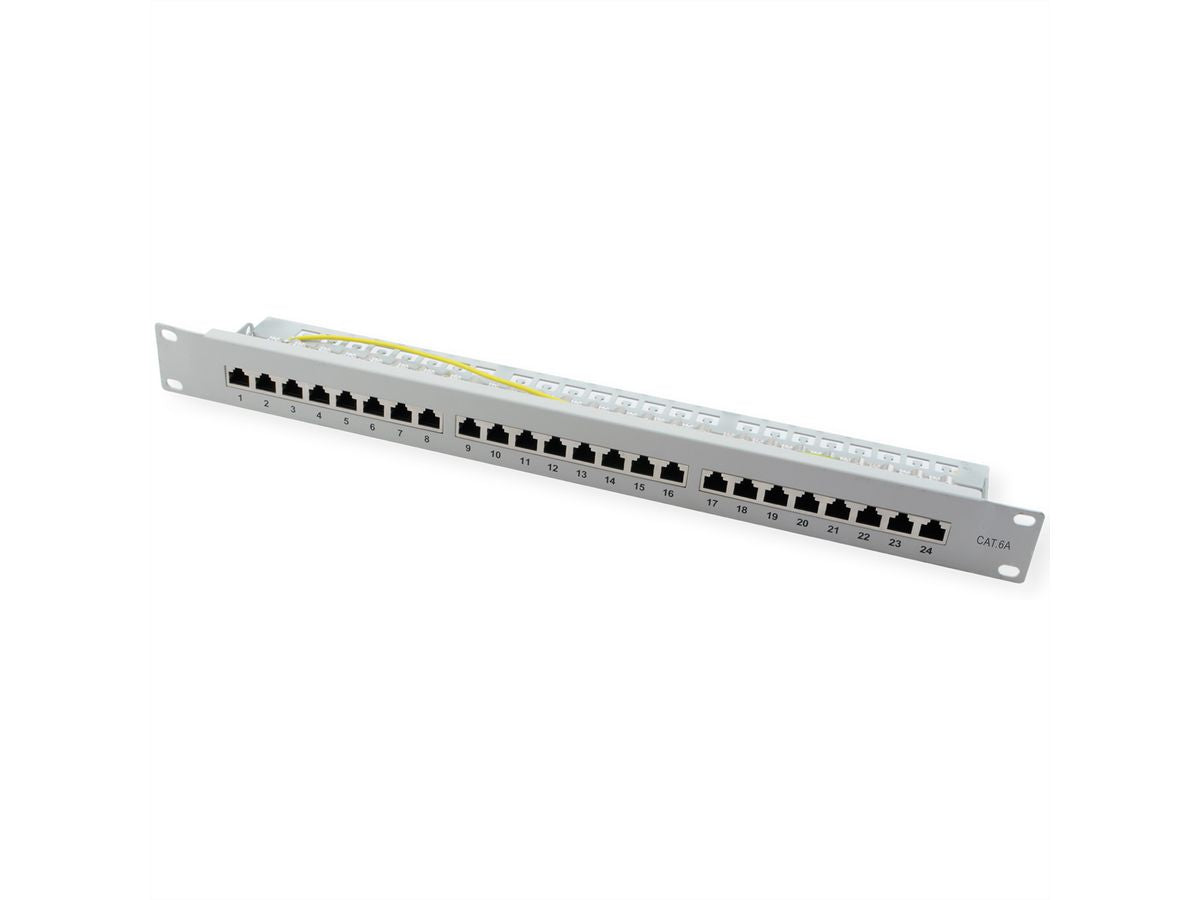 VALUE Patchpanel Cat.6A (Klasse EA) – 24× 10G, geschirmt, 19", 1U, Grau