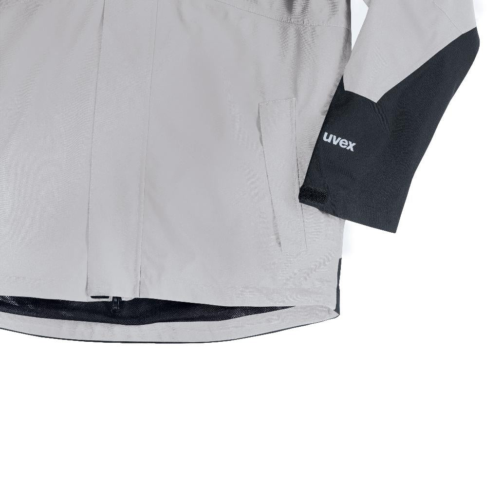 Uvex Wetterjacke suXXeed – 5XL – Weiss/Schwarz, Polyester, Wasserfest, 8'000 mm, einrollbare Kapuze