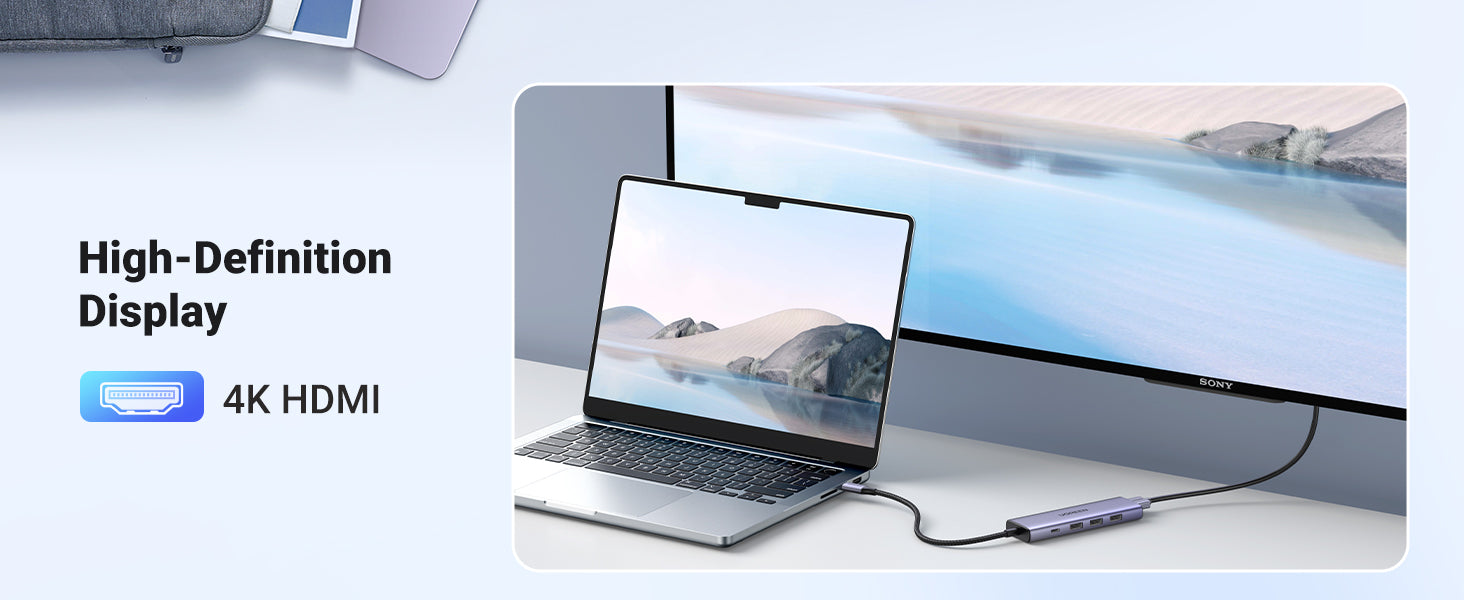 UGREEN 15596 Multiport-Adapter – USB-C, 1× HDMI, 3× USB-A, 1× USB-C, 100 W PD, für Windows/Mac/ChromeOS