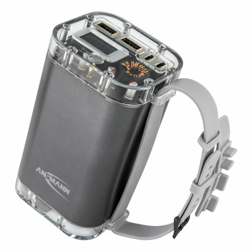 Ansmann Powerbank 40000 mAh, PD 100 W, 2× USB-C, 2× USB-A, LED Lampe, IP67, TFT-LCD, Silber