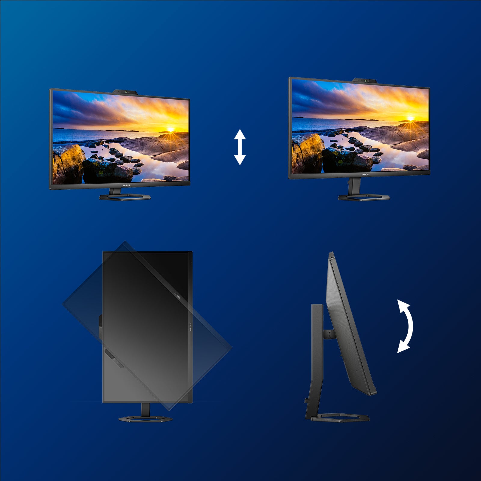 Philips 27E1N5600HE/00 – Monitor, 27", IPS, 75 Hz, 300 cd/m², Webcam, USB-C, USB-Hub, Integrierte Lautsprecher