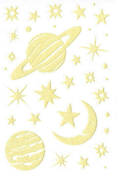 Clairefontaine Sticker – 10,5 × 16 cm, Planet, Gelb – 2 Bögen/68 Sticker