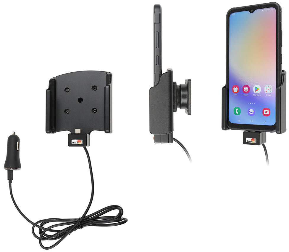 Brodit Active Halter USB-C – Auto-Ladegerät – Ausgang 5/9/12 V, für Samsung Galaxy Xcover 7, Schwarz