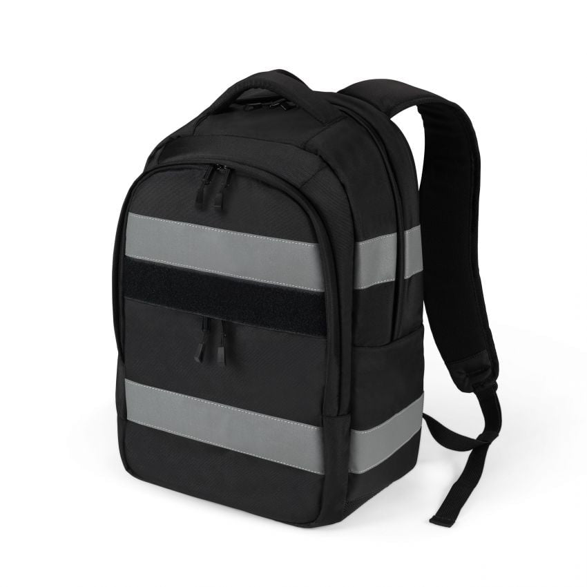 DICOTA REFLECTIVE – Notebook-Rucksack – 25 l, rPET, schwarz, Reflexstreifen