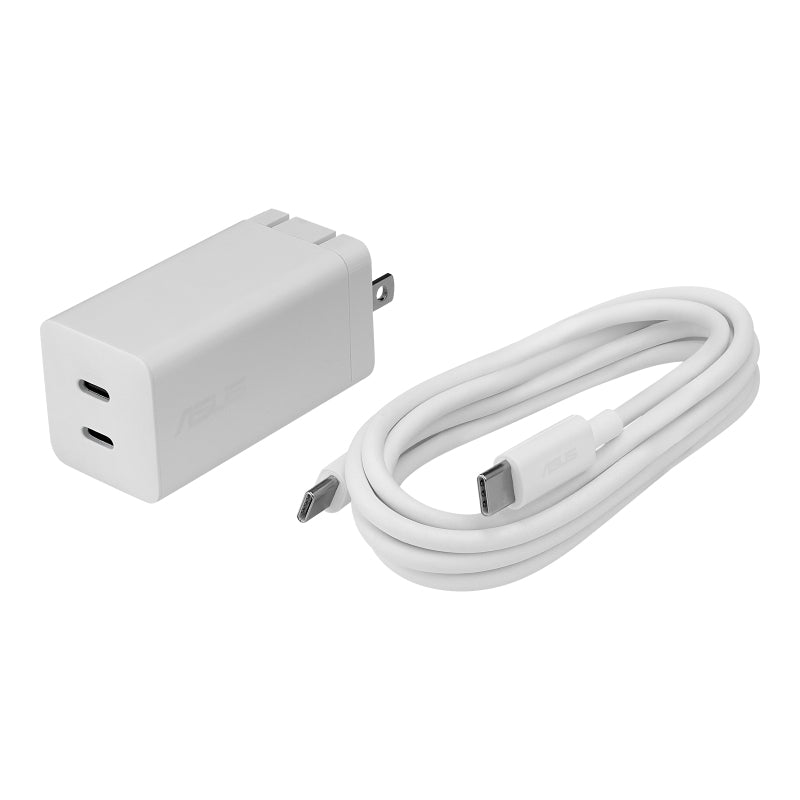 ASUS AC65-05 USB-Ladegerät 65 W – USB-C×2 – PD 3.0, PPS, QC 4, GaN – EU-Stecker (Typ C), 1,5 m Kabel – Weiss