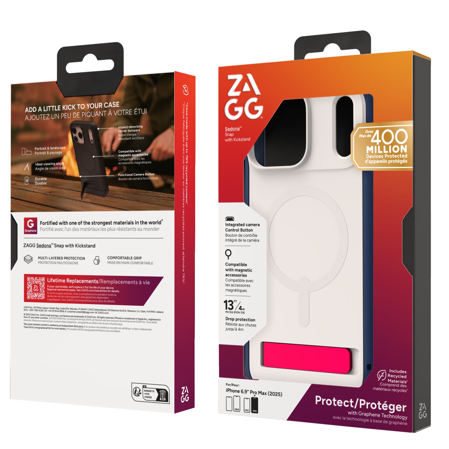 ZAGG Sedona Snap Backcover – für Apple iPhone 17 Pro Max, Graphen, Blau/Weiss/Rot, bis 4 m Sturzsicher