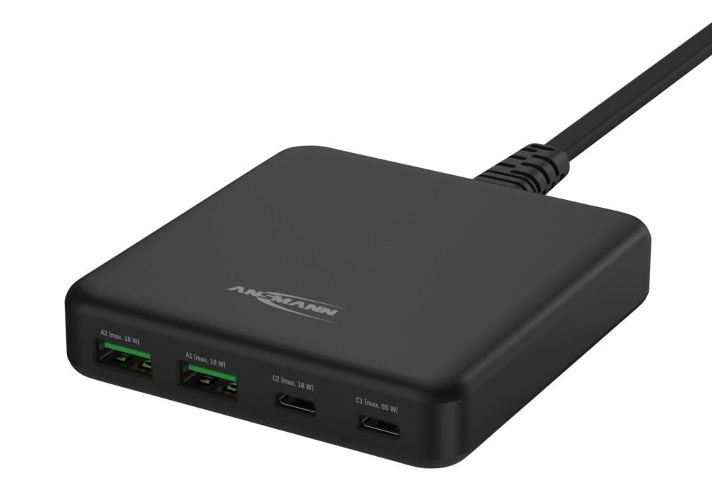 Ansmann DC465PD Netzteil – 65 W, 4× USB, PD, QC 3.0 – für Laptop, Smartphone