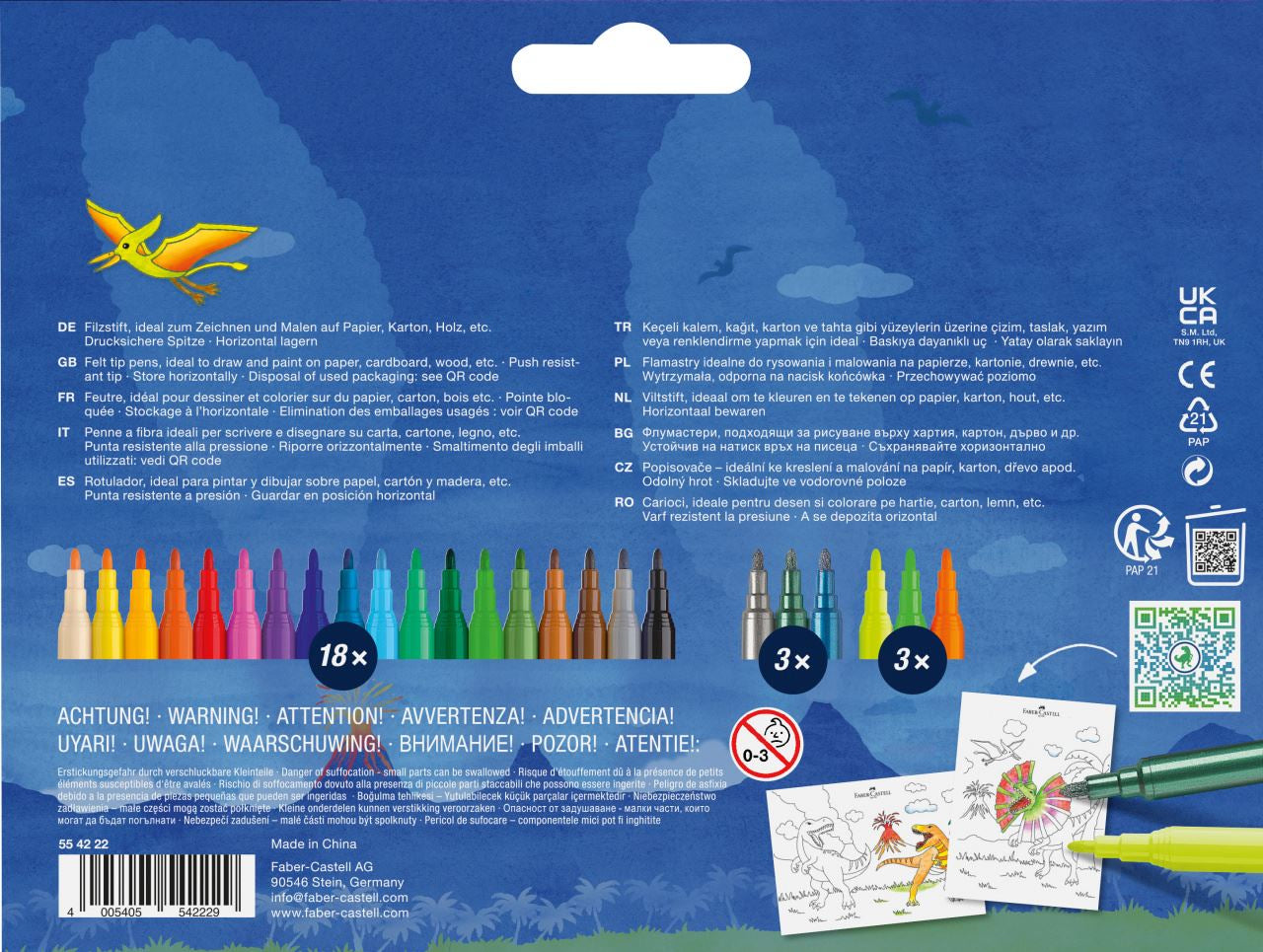 Faber-Castell Filzstifte Metallic & Neon, Dino – wasserbasiert, 24 Farben