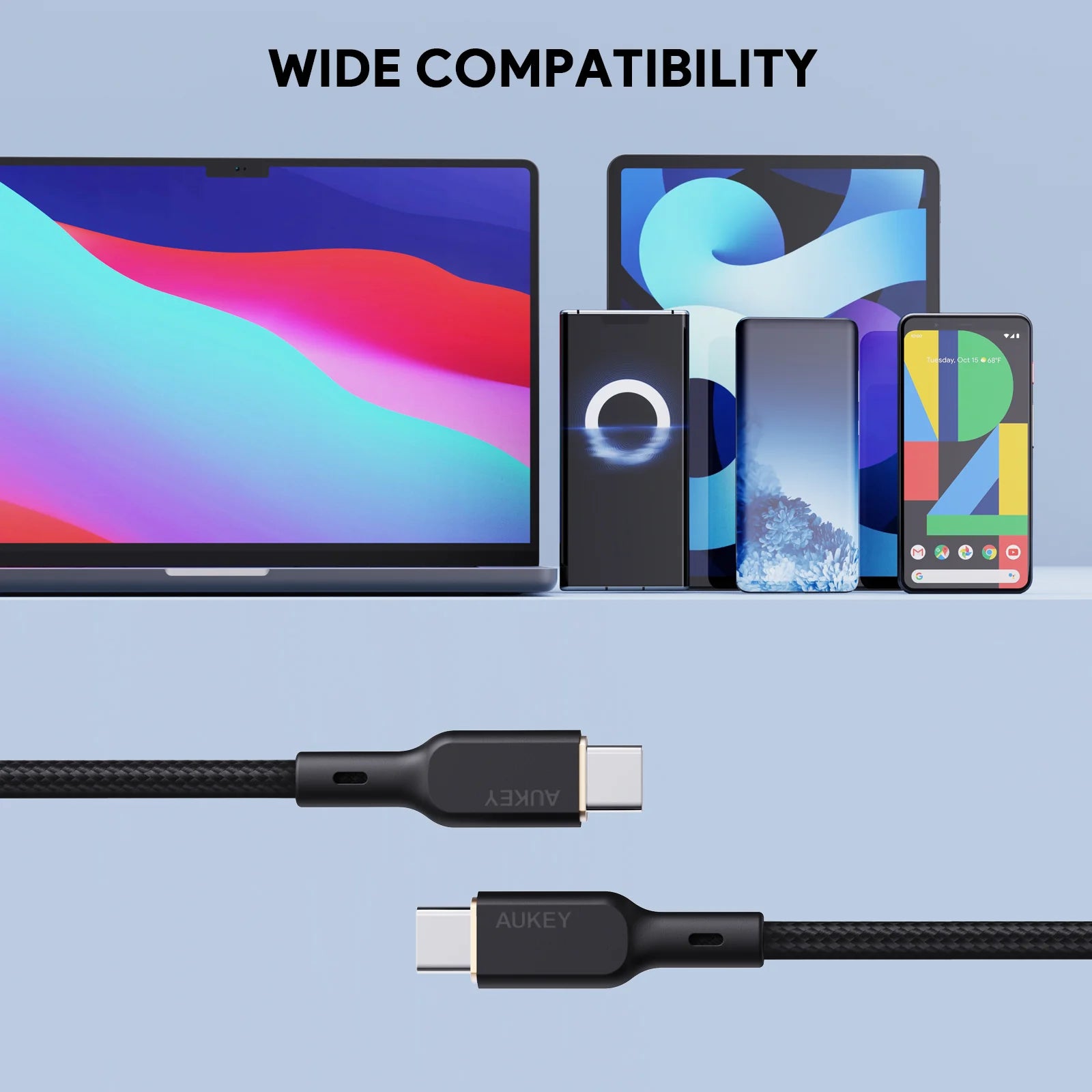 AUKEY USB-C-auf-USB-C-Kabel – USB 3.2 Gen 1 (5 Gbit/s) – 1 m – PD 100 W – Geflochten, Kevlar – Schwarz