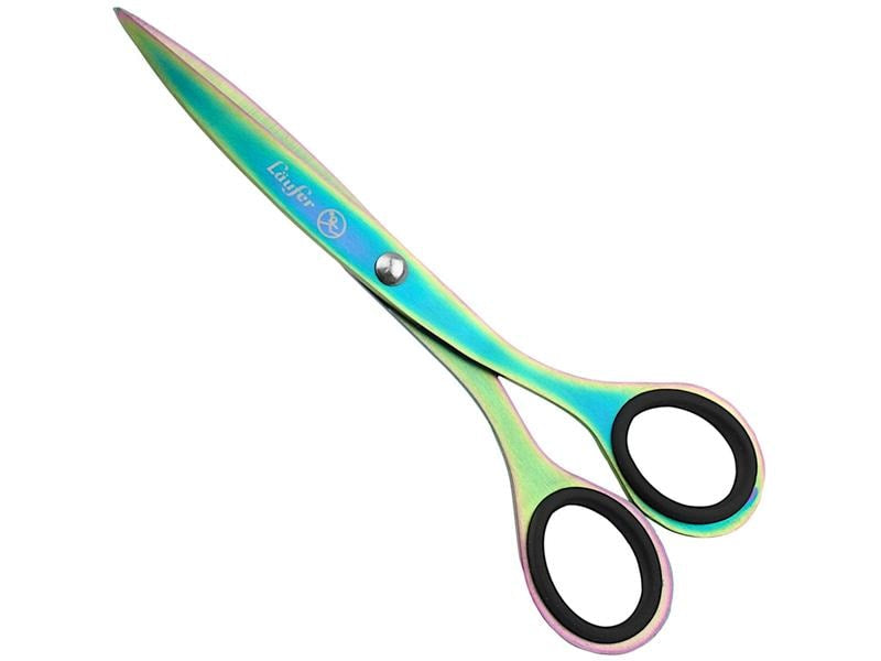 Laufer Universalschere – 17,0 cm, titanbeschichtet, für Rechtshänder, spitz, Gummigriffe, mehrfarbig
