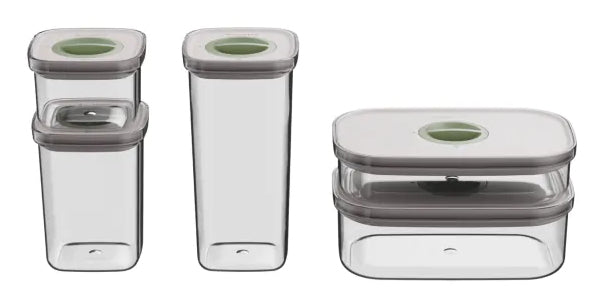 BergHOFF 5-teiliges Vorratsdosen-Set, 5,2 l (400 ml, 700 ml, 1 l, 1,5 l, 1,6 l), Kunststoff (SAN), Transparent