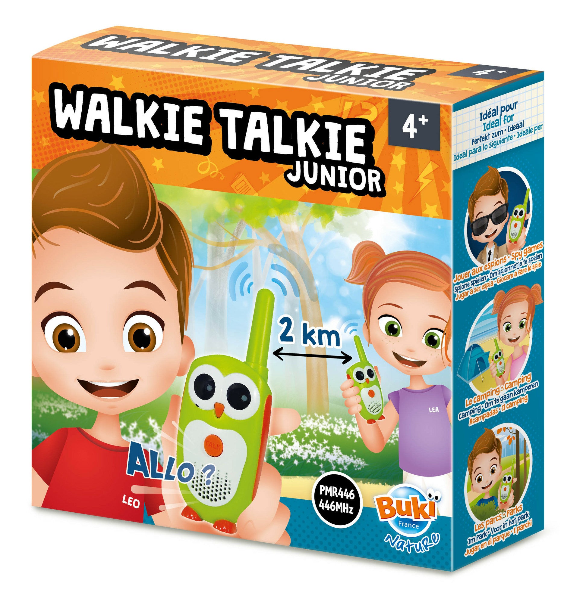 Buki Walkie-Talkie Junior – 2 km Reichweite – 2 Stück – ab 4 Jahren – Grün/Orange