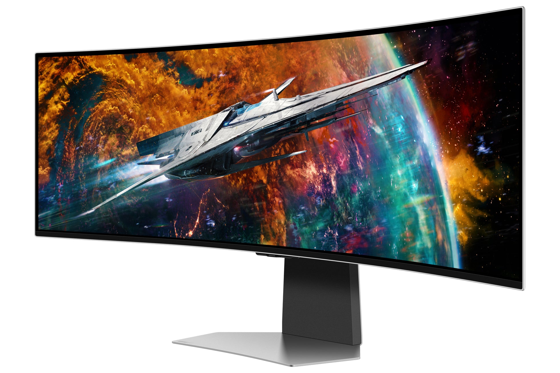 Samsung 54Suxen – Monitor, 49", 5120 × 1440 (5K), OLED, Silber