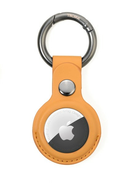 TROIKA Schlüsselanhänger für AirTag – Kunstleder, Orange, 88 × 40 × 8 mm