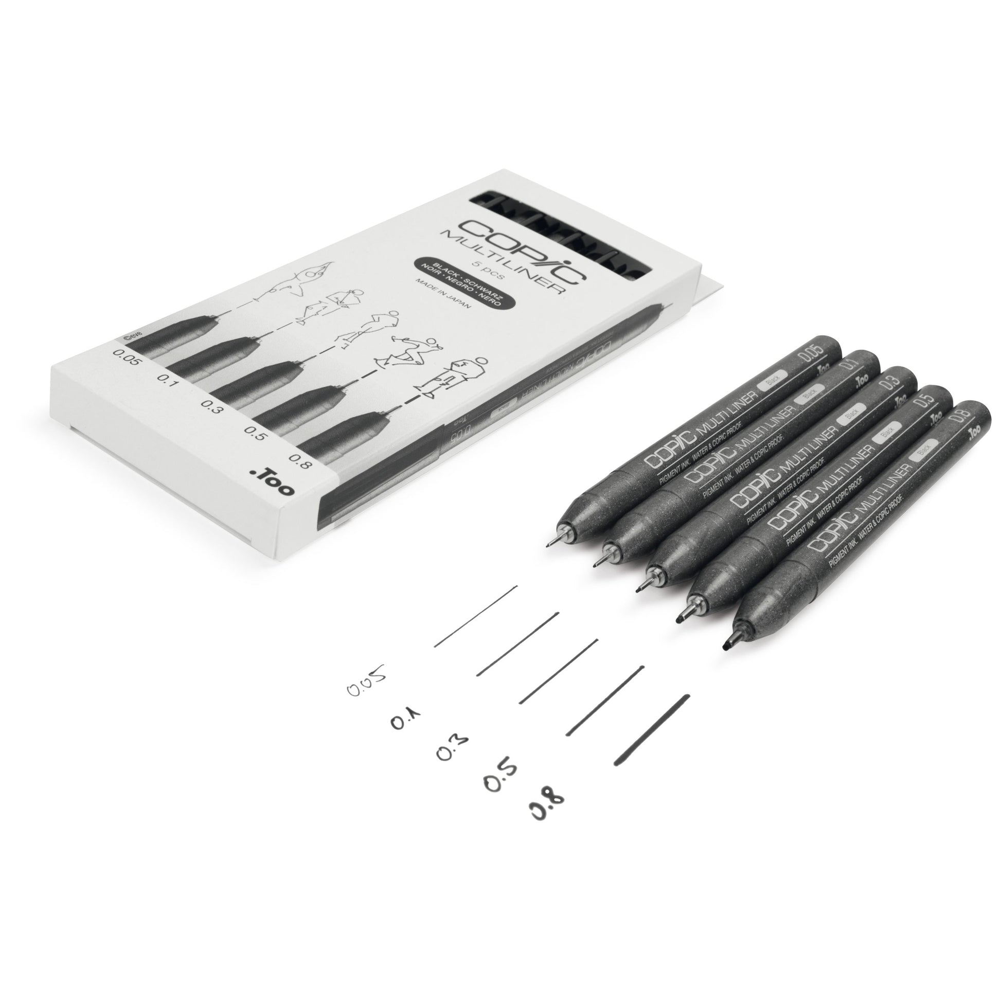 Copic Multiliner Fineliner Set – 5 Stk., 0,05–0,8 mm, schwarz, wasserfest