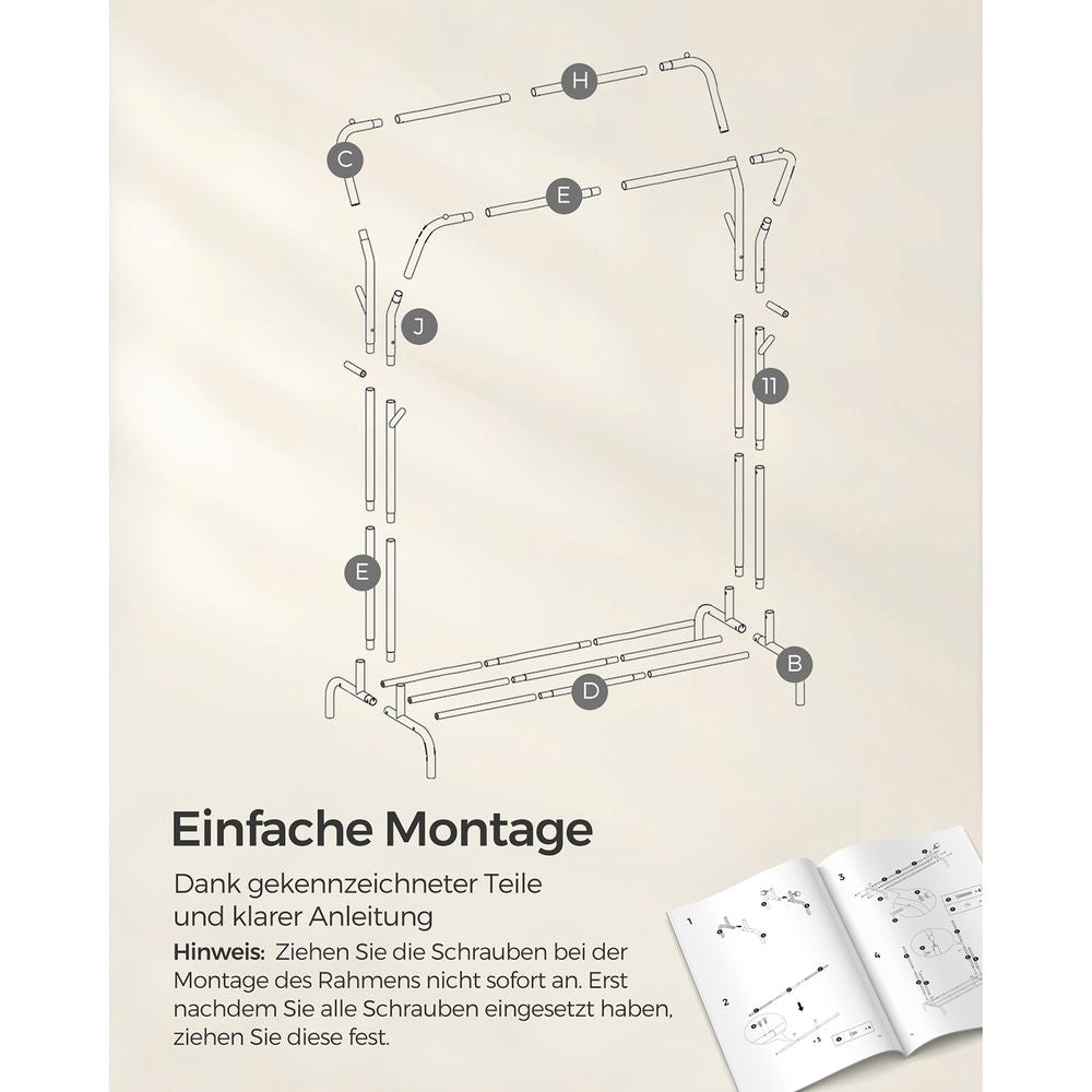 Songmics HSR107B01 Garderobenständer – mit Rollen, 50 kg Tragkraft – Stahl – Schwarz – 1'550 mm