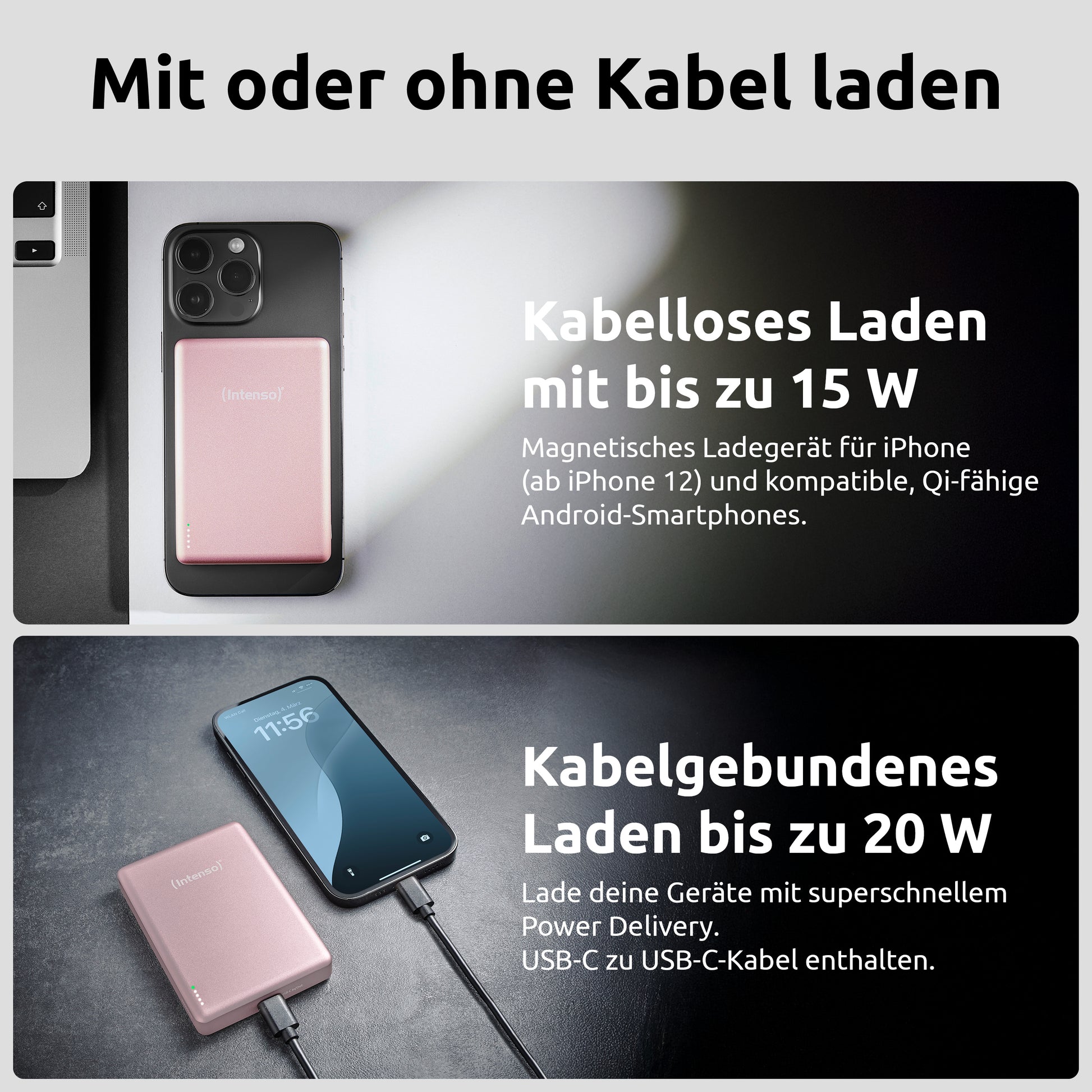 Intenso MagSafe Powerbank 10000 mAh, PD 20 W, für iPhone (MagSafe), Rosé