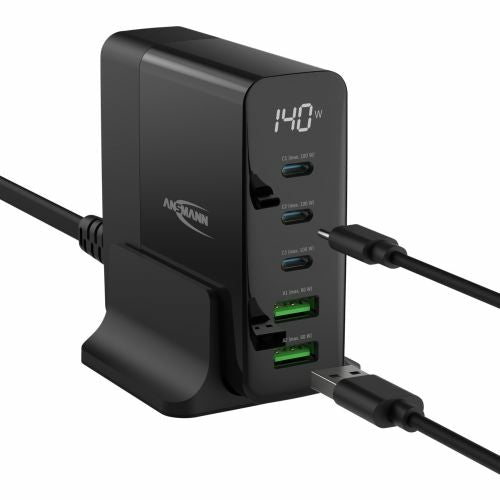 Ansmann DC5140PD Netzteil – 140 W, 1× USB-C + 4× USB-A, GaN