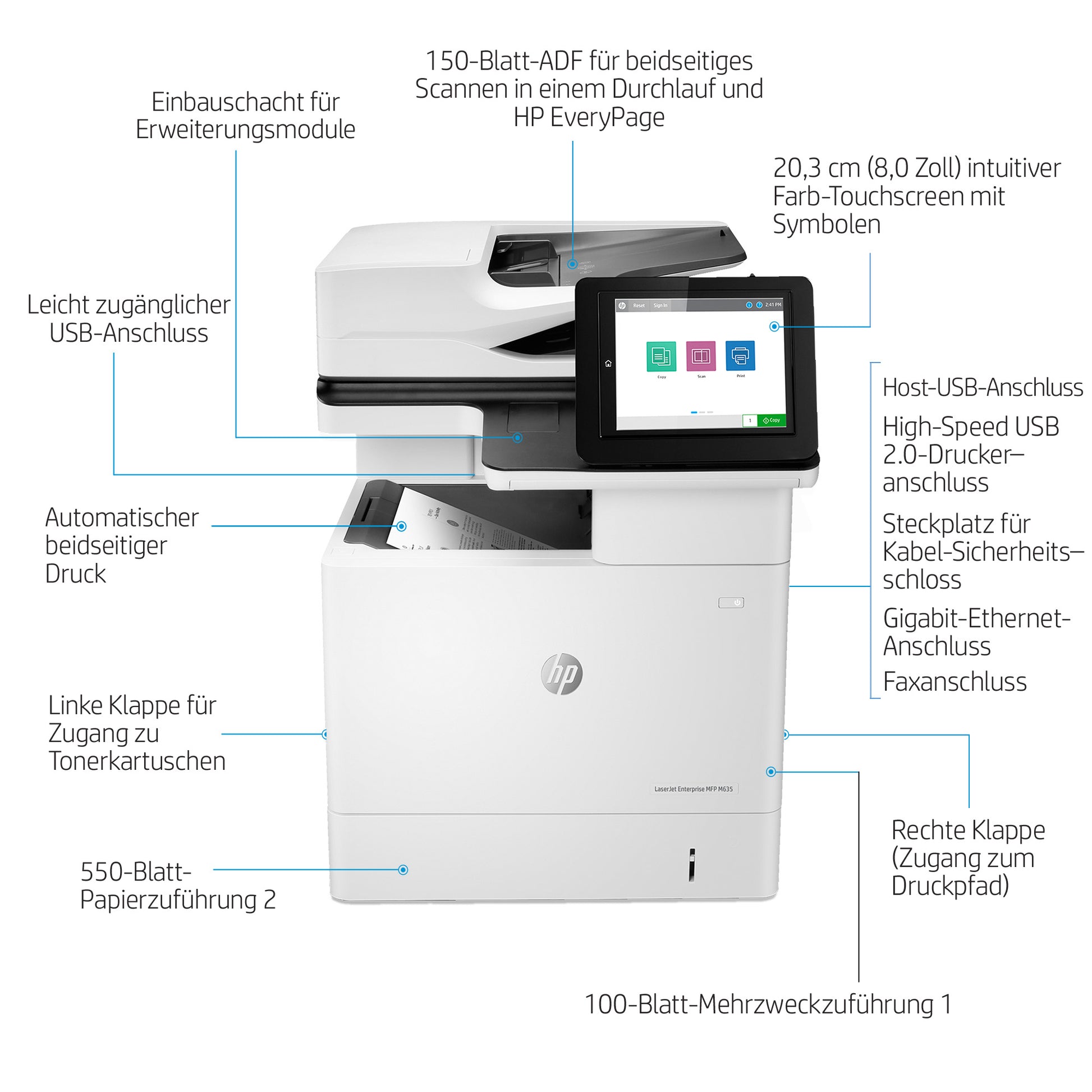 HP LASERJET ENTERPRISE M635H – S/W Laser-MFP A4 – 52 Seiten/Min S/W