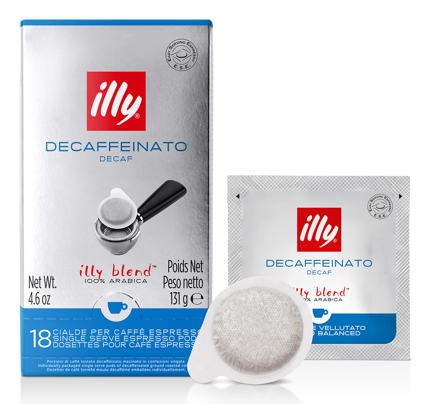Illy Decaf – Kaffeepads für E.S.E. – Espresso, entkoffeiniert, Intensität 5, 18 Pads