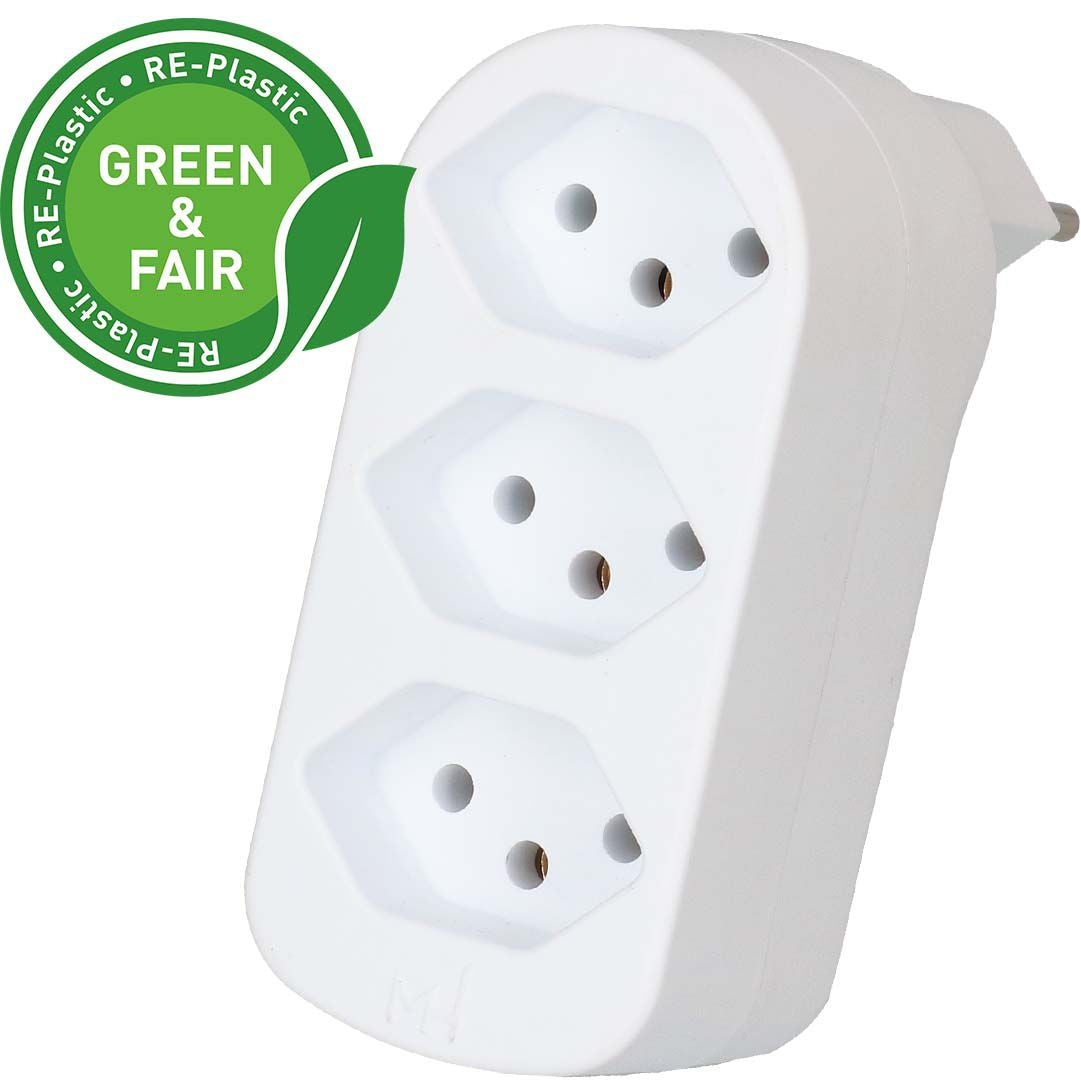 Max Hauri AG Max Hauri ADAPT Abzweigstecker T12 zu 3× Typ 13 – 230 V, 2300 W, 10 A, 0,1 m, Weiss