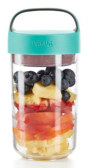 Lékué Lunchbecher – 600 ml, 9,2 × 9,2 × 18,8 cm, Kunststoff (Tritan), Türkis, mikrowellengeeignet
