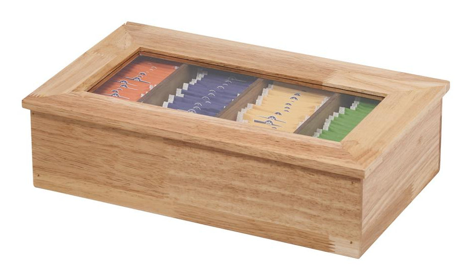 APS-Germany APS – Teebeutelbox Holz/Acryl, 4 Fächer, 33,5 × 20 × 9 cm, braun/transparent