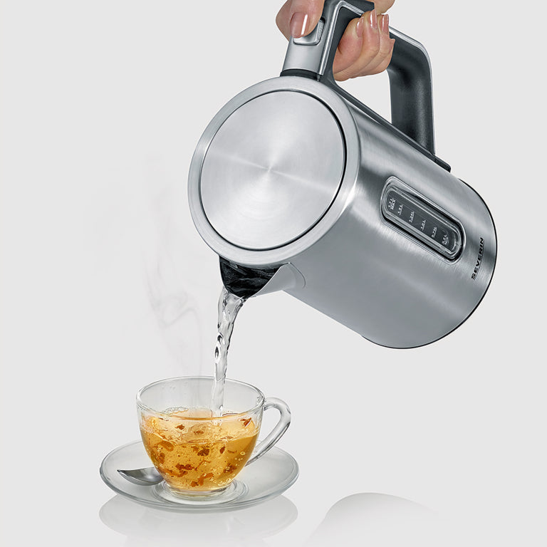 Severin Wasserkocher – 1,7 l, mit Temperaturwahl, Warmhaltefunktion, Edelstahl, Schwarz, WK 3418
