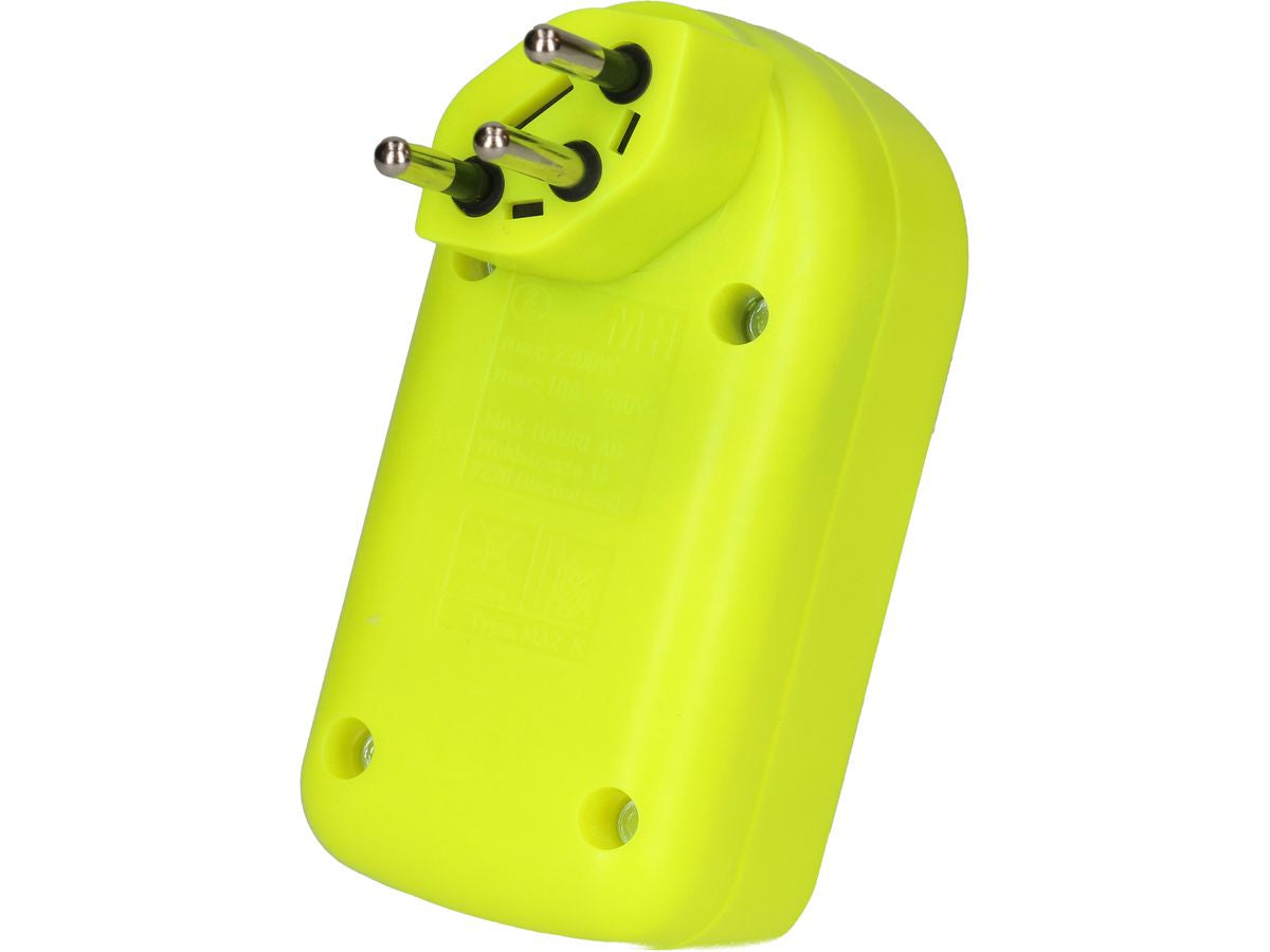 Max Hauri AG Max Hauri maxADAPTturn Abzweigstecker T12 zu 2× T13 – 2300 W, 10 A, 2 Steckdosen, drehbar, Gelb