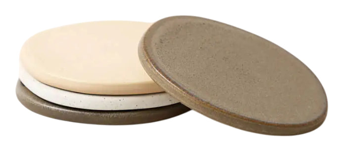 Esmée Keramikuntersetzer – 4er Set, Ø 9,5 cm, H 0,5 cm, Weiss/Braun, rutschfest, für Gläser