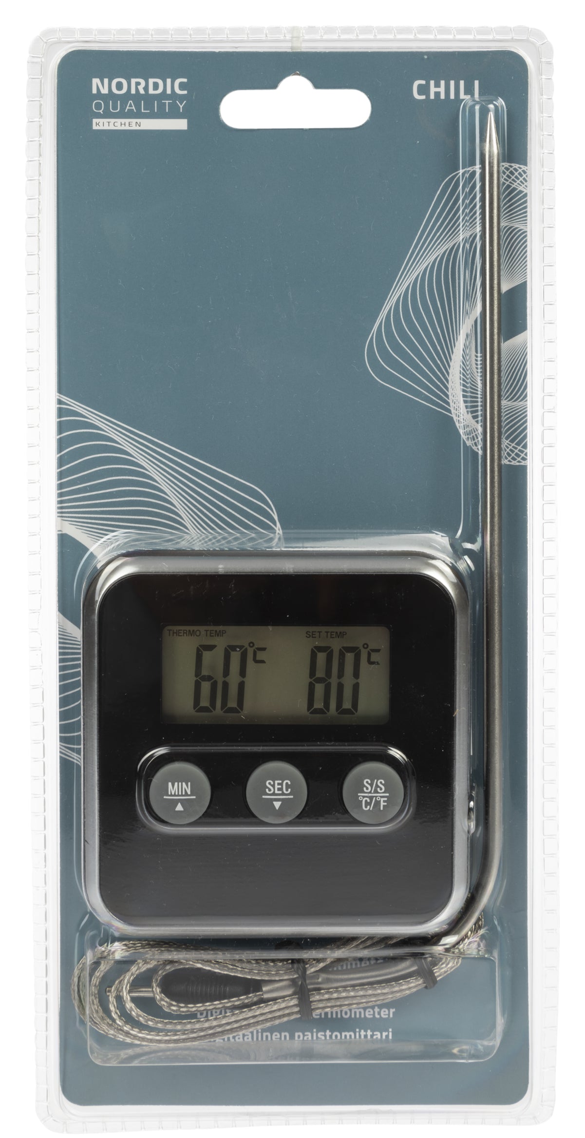 Nordic Quality Digitales Steakthermometer mit Timer, 0–250 °C, LCD, Schwarz