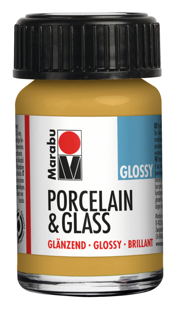 Marabu Porzellan- & Glas-Fenstermalfarbe – Gold 784, glänzend – 15 ml – für Keramik, Glas