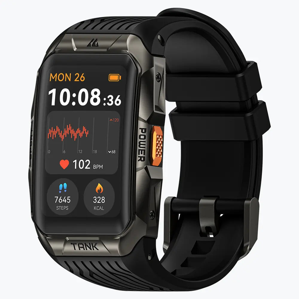 Kospet Tank X2 Ultra 34 mm GPS – Edelstahl Schwarz, Sportarmband, 50 m, für Android, iOS