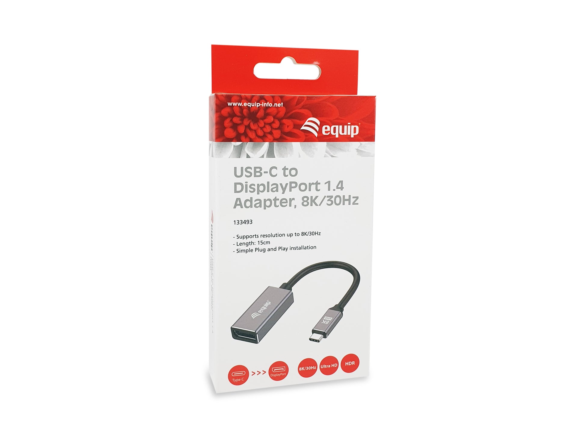Equip Adapter USB-C zu DisplayPort – 8K (7680 × 4320) @ 30 Hz, DisplayPort 1.4, 0,15 m, Schwarz/Grau