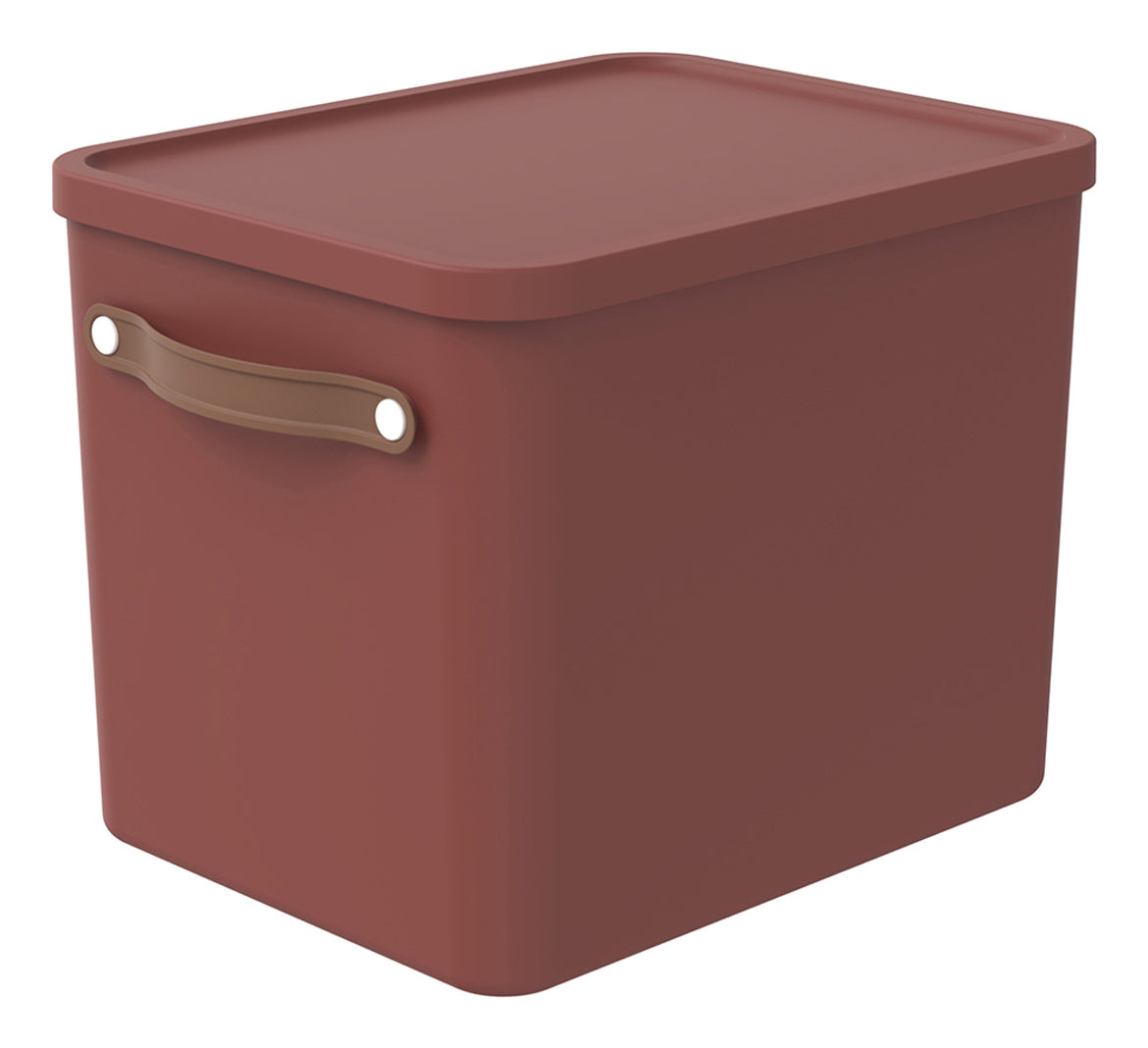 Rotho MALOJA Aufbewahrungsbox 27 l (mit Deckel) – Kunststoff – Dunkelbraun (mit Griff) – 290 × 295 × 400 mm