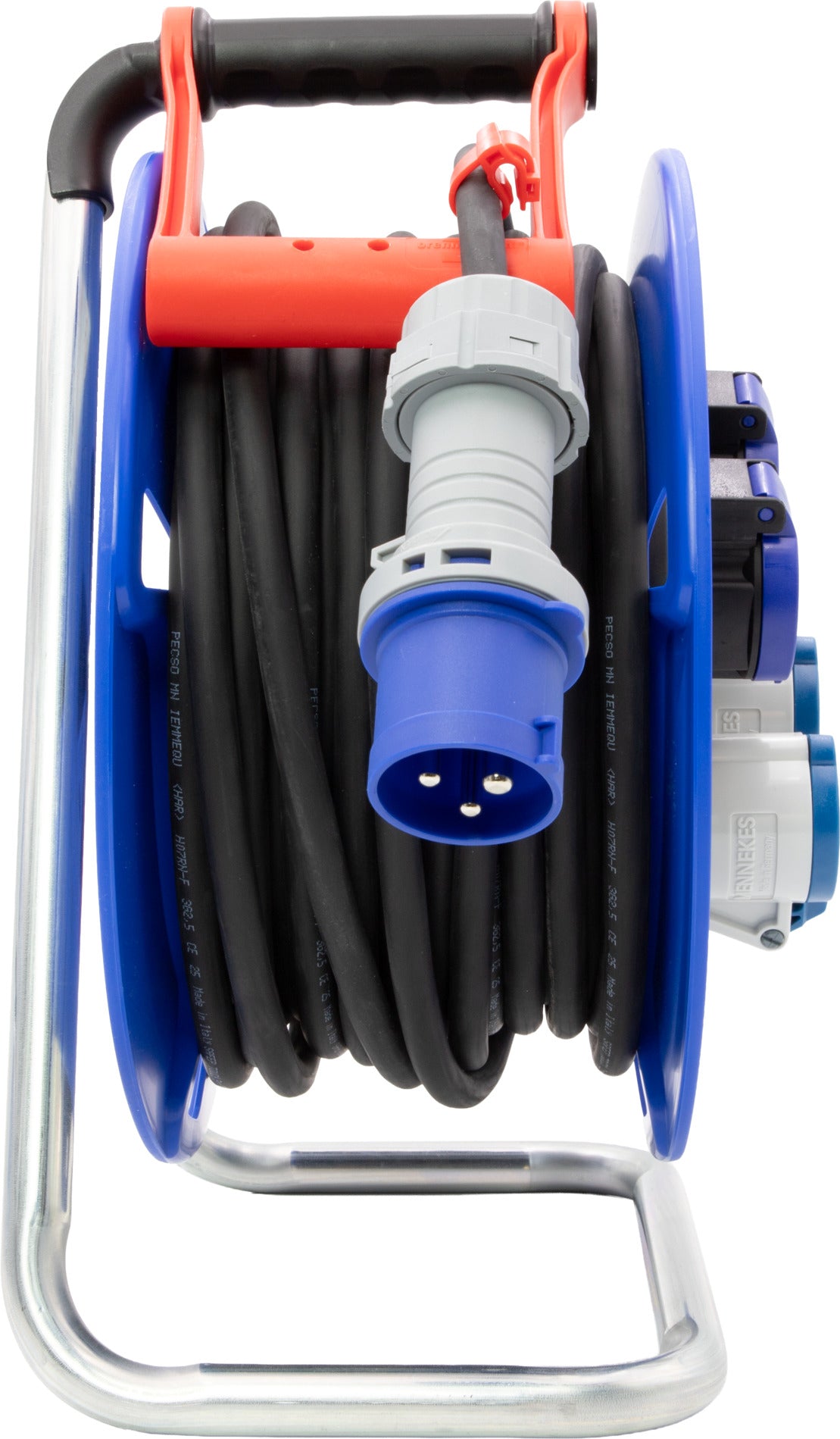 Brennenstuhl Kabelrolle, 25 m, 4×T23, IP55, 2,5 mm², Überhitzungsschutz, mit Schalter, Eingang CEE – Blau